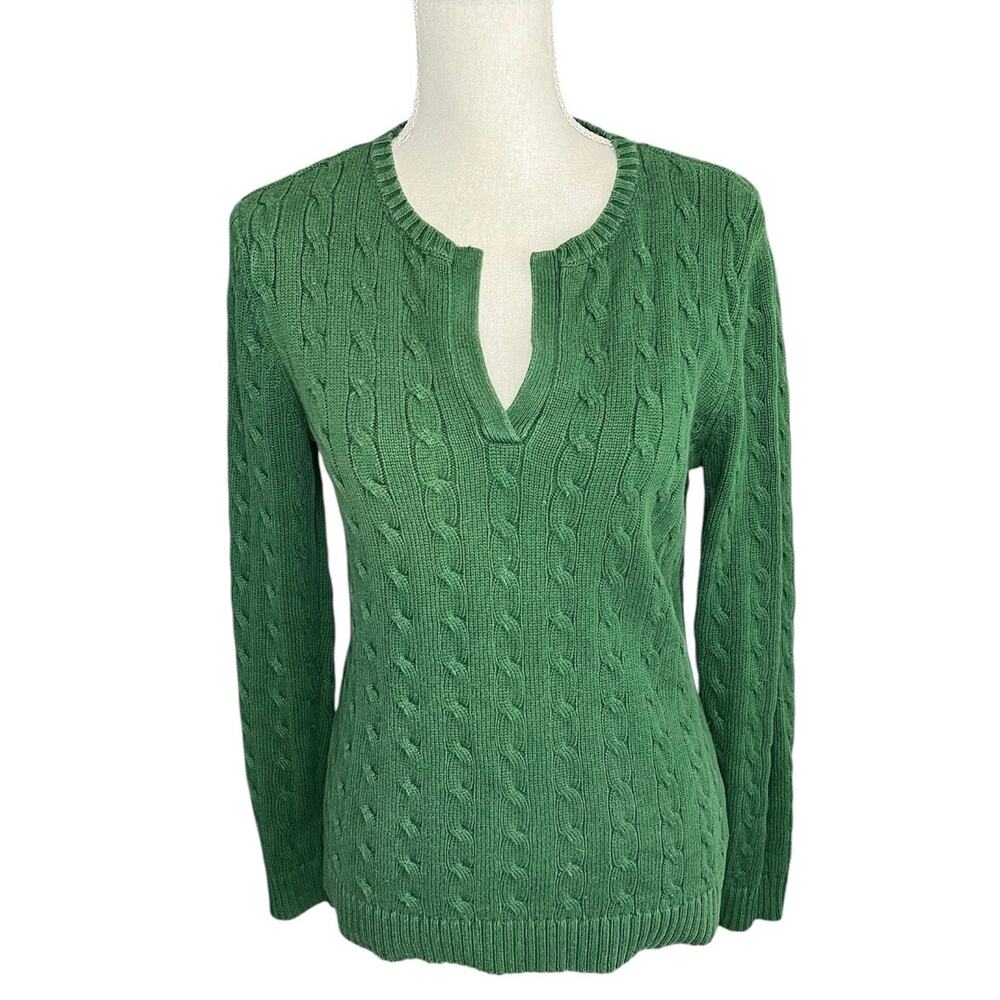 Ralph Lauren green cable knit sweater cotton preppy timeless classic heritage